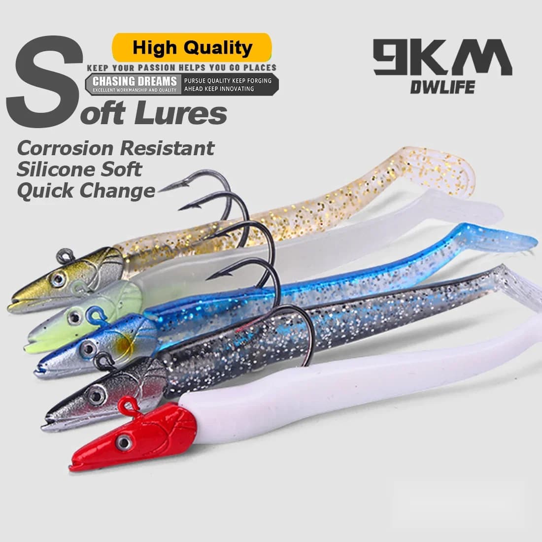 Pehmeä uimakoukkukalastusmatto jigipäällä ja koukulla, 1-5 kpl, 12.5cm